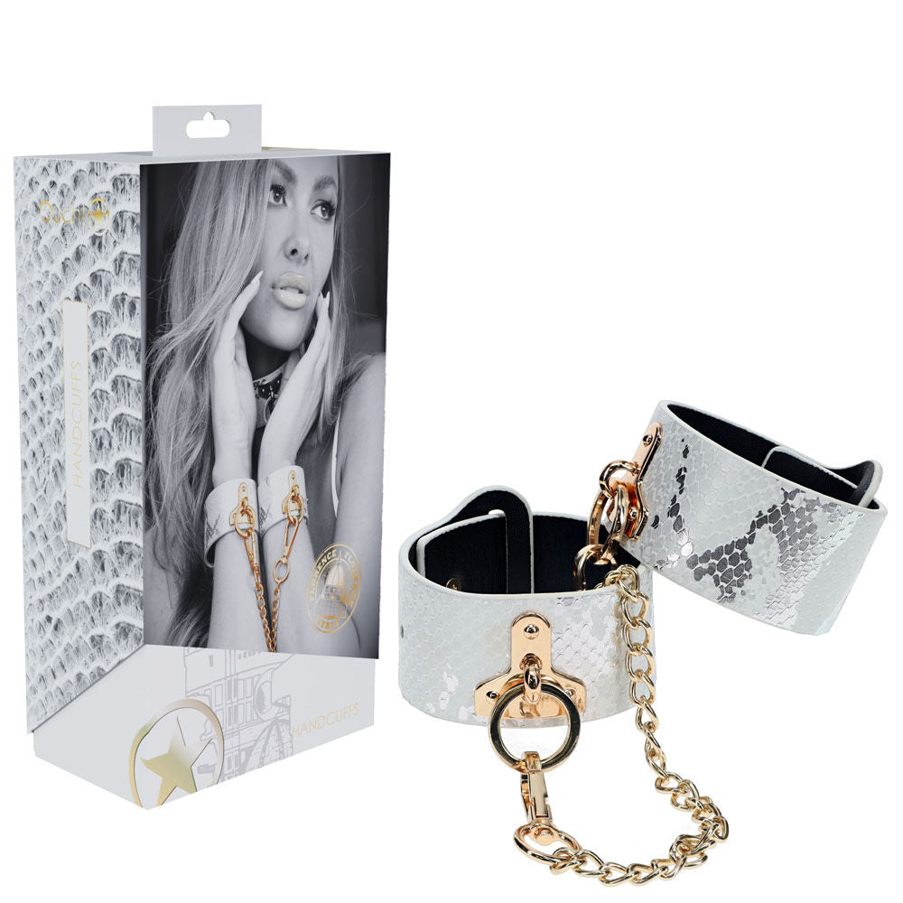 luxury-white-bondage-handcuffs-snakeprint-gold-chain-flirty-bay-online-adult-store-adult-toys-and-lingerie